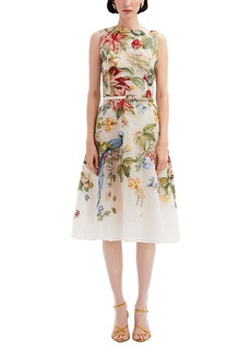 Oscar de la Renta Embroidered Belted Sleeveless Dress