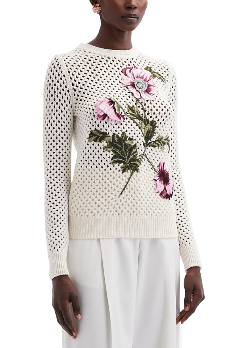 Oscar de la Renta Embroidered Poppy Wool Sweater