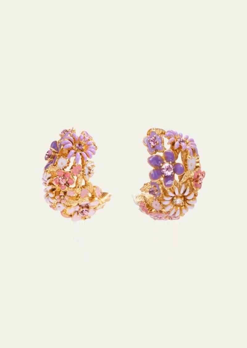 Oscar de la Renta Enamel Flower Hoop Earrings