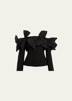 Oscar de la Renta Faille Bow Off-The-Shoulder Tailored Jacket