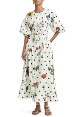 Oscar de la Renta Floral Dot A-Line Midi Dress in Ecru Multi at Nordstrom