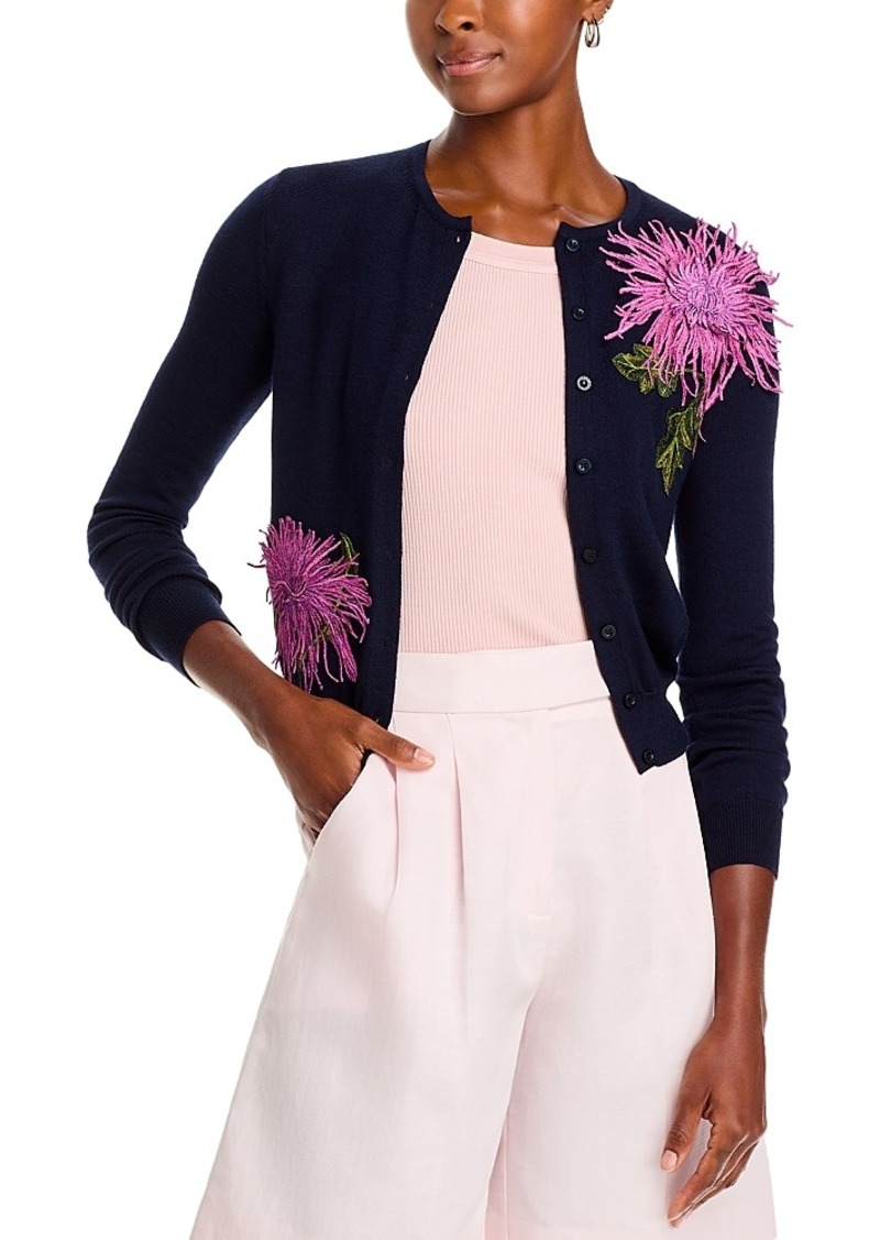 Oscar de la Renta Floral Embroidered Cardigan Sweater