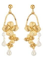 Oscar de la Renta Floral Imitation Pearl Drop Earrings