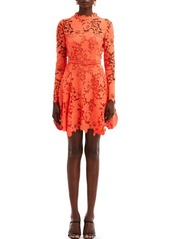 Oscar de la Renta Floral Long Sleeve Open Back Guipure Lace Fit & Flare Dress