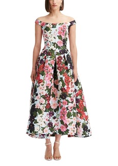 Oscar de la Renta Floral Print Off The Shoulder Midi Dress