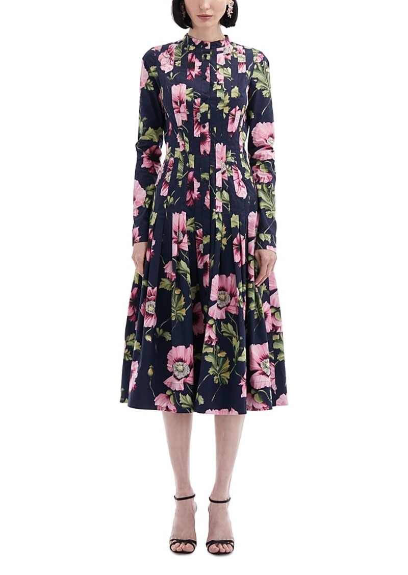 Oscar de la Renta Floral Print Pleated Dress