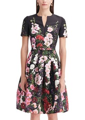 Oscar de la Renta Floral Print Short Sleeve Dress