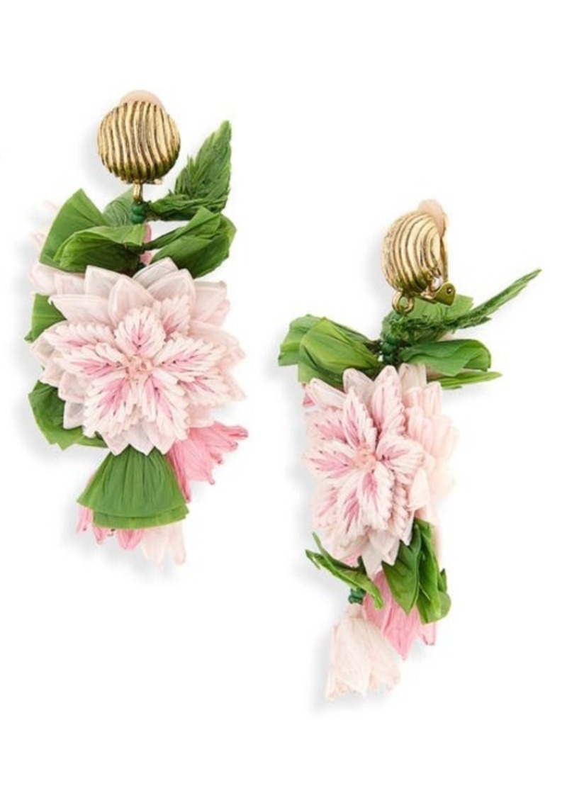 Oscar de la Renta Floral Raffia Clip-On Earrings