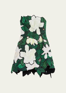 Oscar de la Renta Gardenia Faille Embroidered Cutout Mini Dress