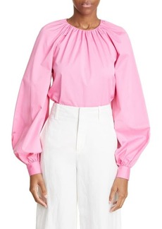 Oscar de la Renta Gathered Stretch Cotton Blouse in French Pink at Nordstrom