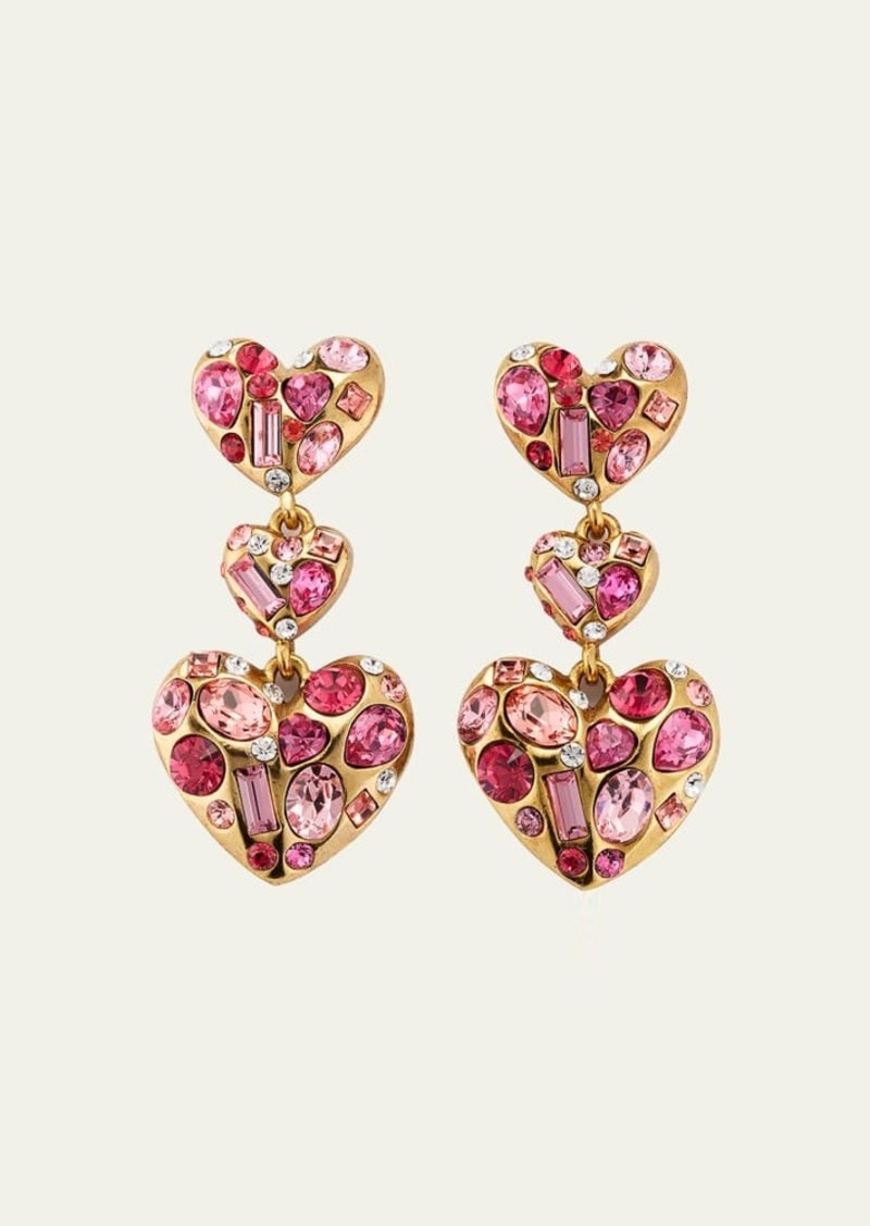 Oscar de la Renta Golden Gemstone Heart Chandelier Earrings