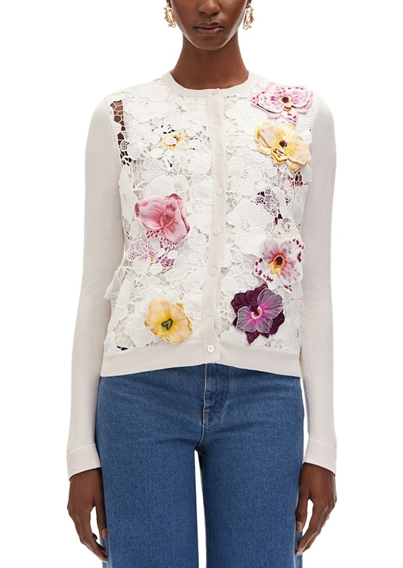 Oscar de la Renta Guipure Floral Lace Cardigan