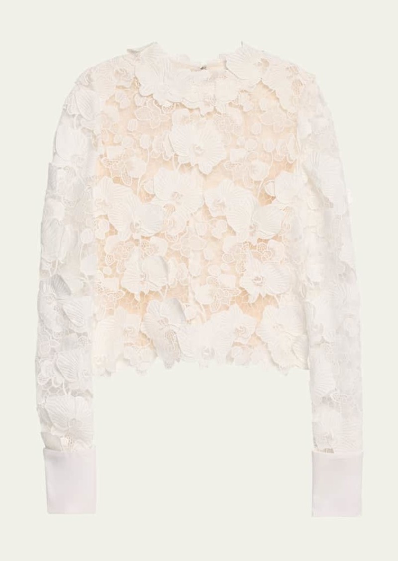 Oscar de la Renta Guipure Lace Long Sleeve Blouse