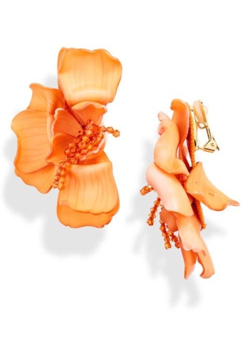 Oscar de la Renta Half Gardenia Clip-On Drop Earrings