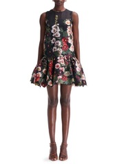 Oscar de la Renta Hollyhock Print Drop Waist Sleeveless Dress