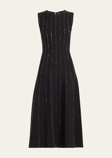 Oscar de la Renta Jewel-Neck Sequined Stripe Midi Dress