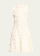 Oscar de la Renta Jewel-Neck Sleeveless Wave Pointelle Knit Fit-&-Flare Dress