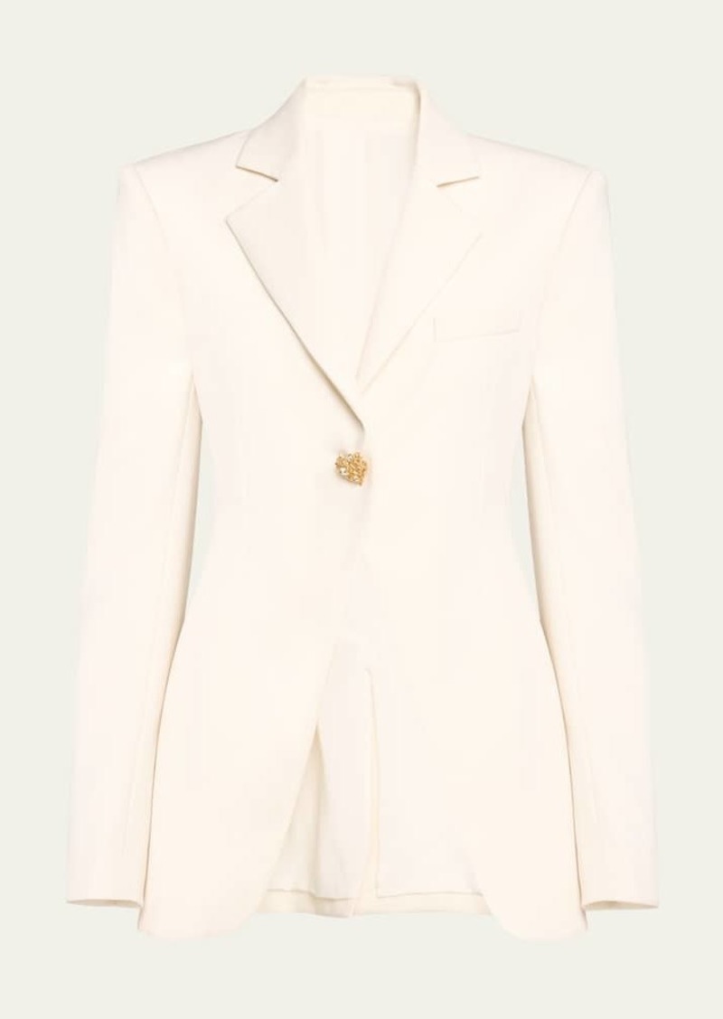 Oscar de la Renta Jeweled-Button Slim Single-Breasted Blazer Jacket