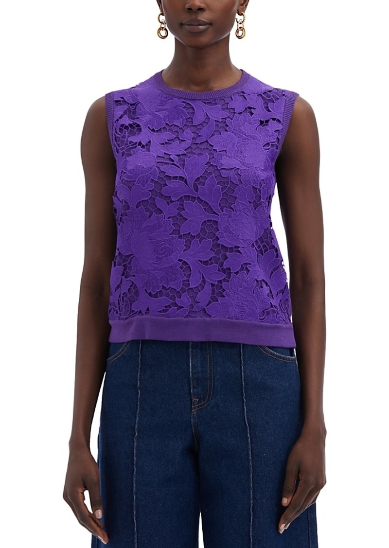 Oscar de la Renta Lace Front Sleeveless Sweater