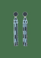 Oscar de la Renta Long Beaded Tassel Clip Earrings  Blue/Black