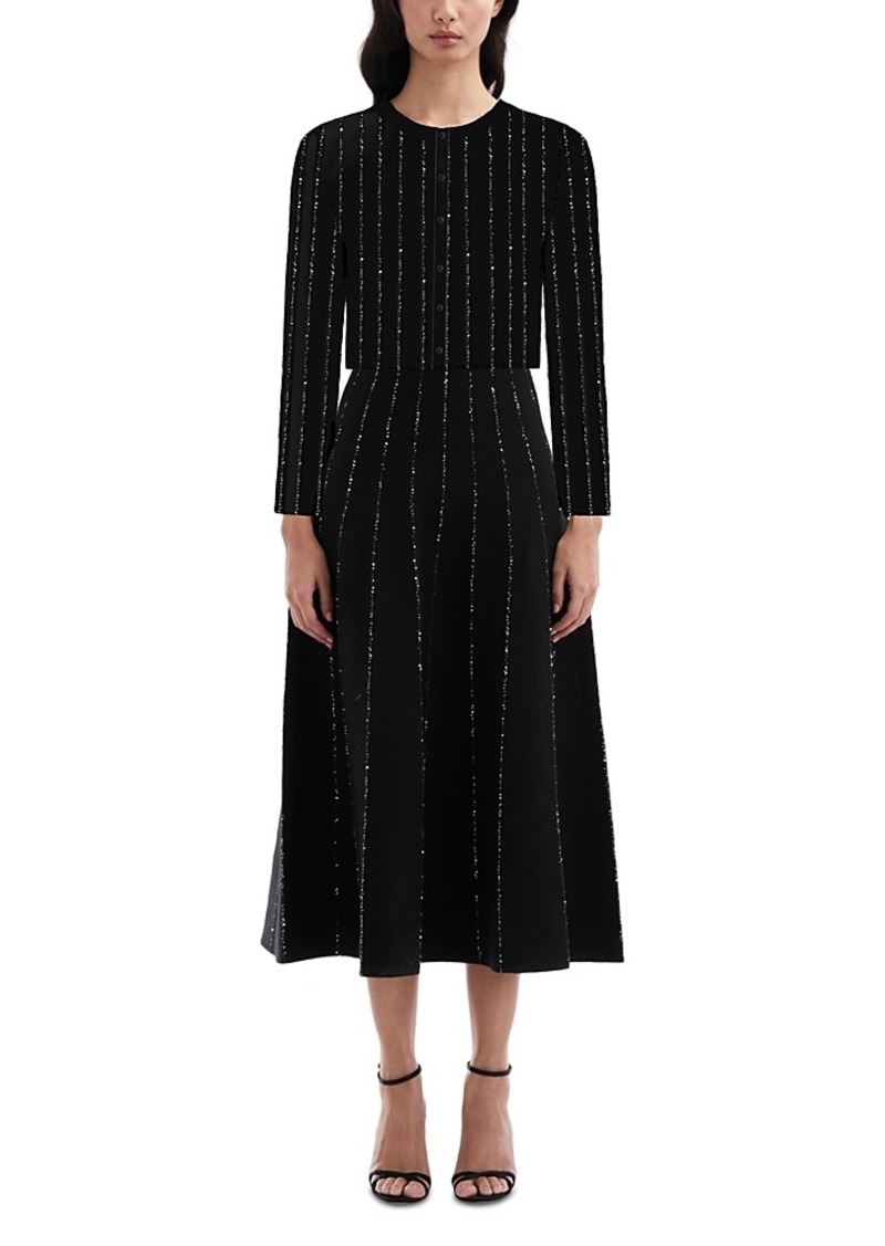 Oscar de la Renta Long Sleeve Micro Sequins Cardigan Sweater