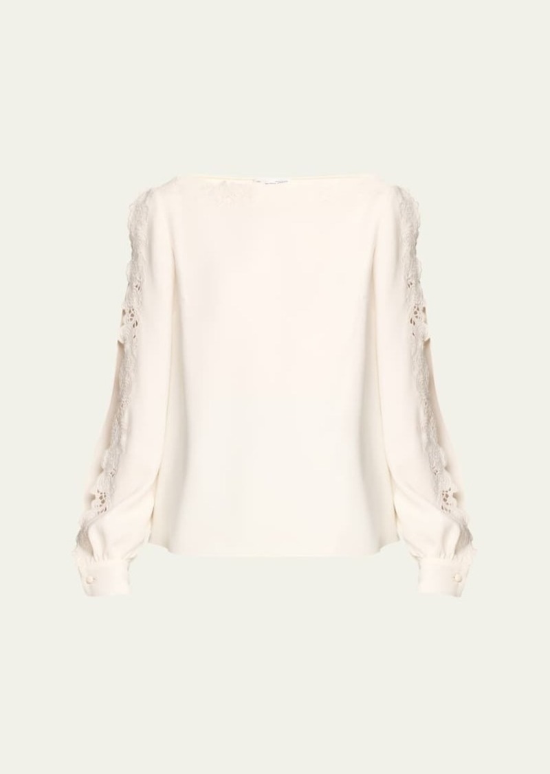 Oscar de la Renta Long-Sleeve Threadwork Embroidered Blouse