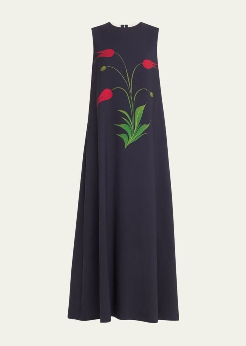 Oscar de la Renta Marbled Tulip Stretch-Wool Dress