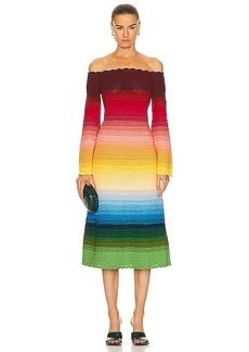 Oscar de la Renta Off Shoulder Rainbow Ombre Crochet Knit Dress