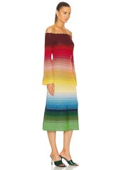 Oscar de la Renta Off Shoulder Rainbow Ombre Crochet Knit Dress