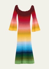 Oscar de la Renta Off-Shoulder Rainbow Ombre Crochet Knit Midi Dress