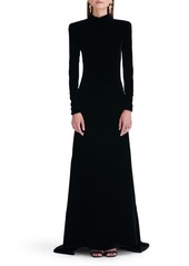 Oscar de la Renta Open Back Long Sleeve Velvet Gown