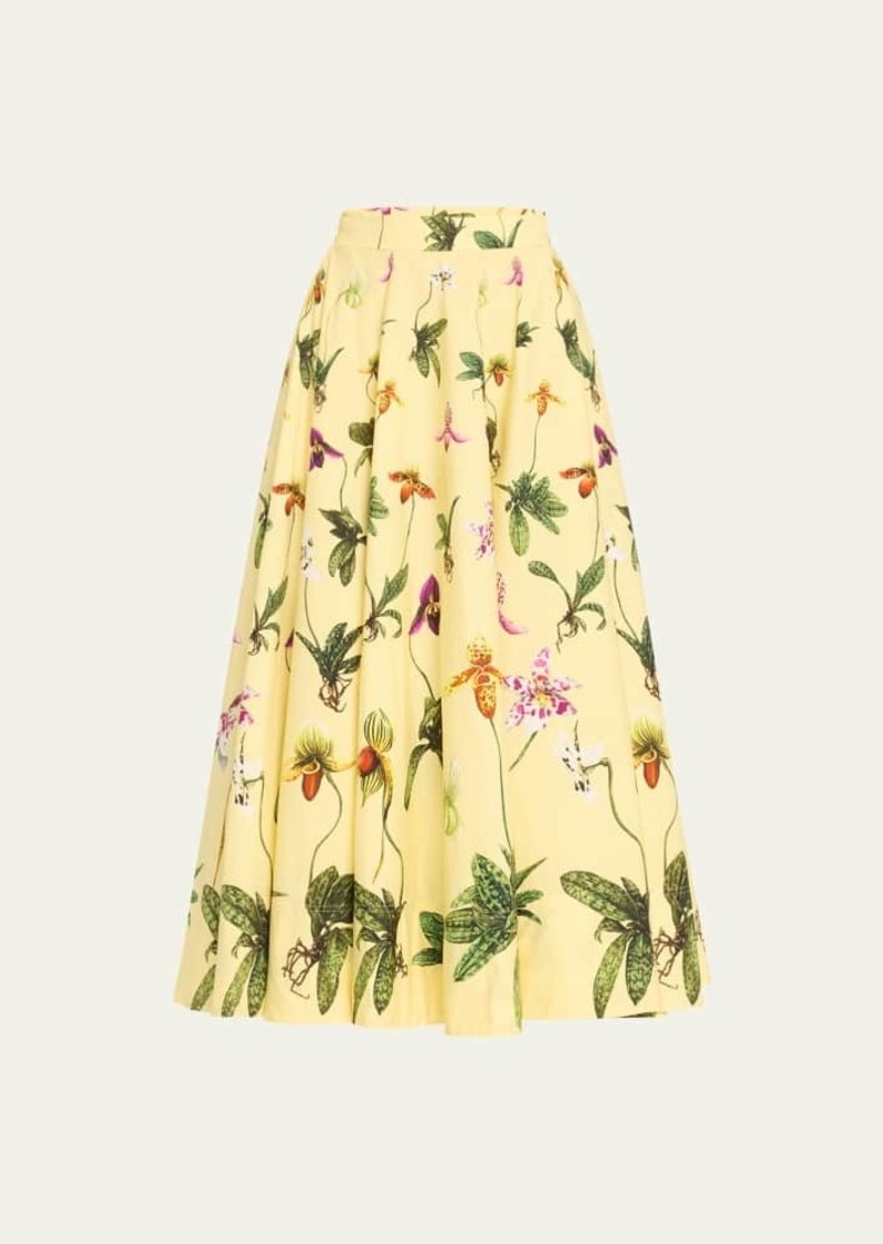 Oscar de la Renta Orchid Poplin Fit-Flare Midi Skirt