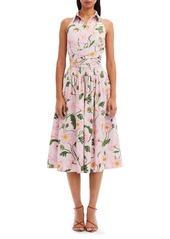 Oscar de la Renta Painted Poppies Stretch Cotton Poplin Halter Shirtdress