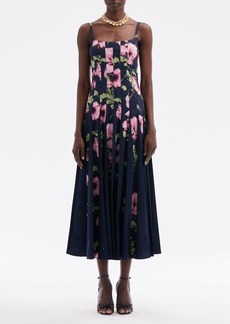 Oscar de la Renta Paneled Poppy Print Midi Dress