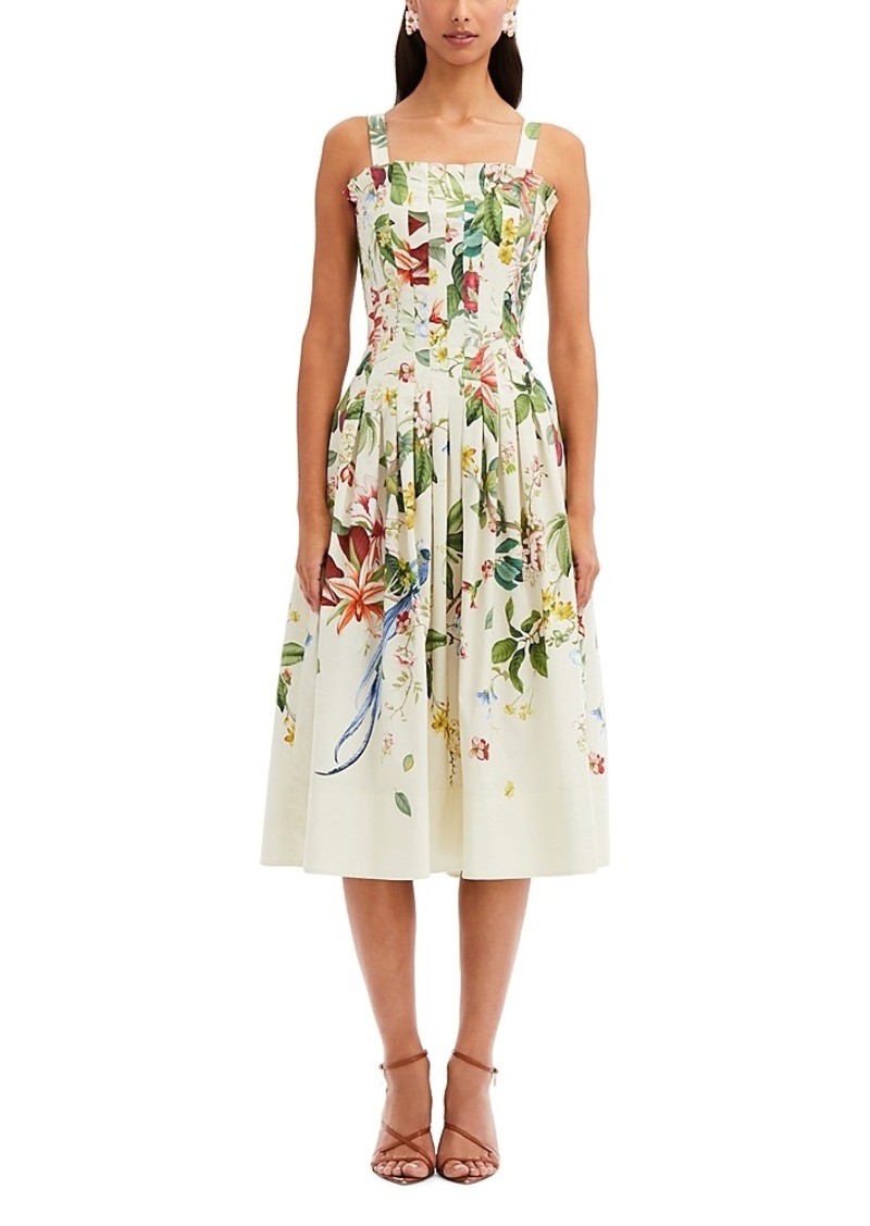Oscar de la Renta Pleated Floral Midi Dress