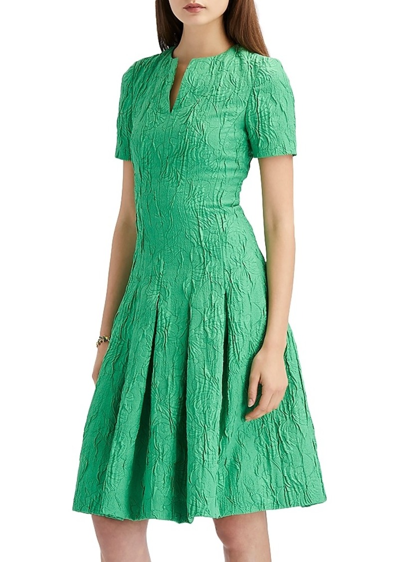 Oscar de la Renta Pleated Short Sleeve Dress