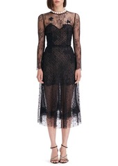 Oscar de la Renta Point d'Esprit Long Sleeve Tulle & Lace Cocktail Dress