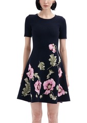 Oscar de la Renta Poppy Print Jacquard Fit & Flare Dress