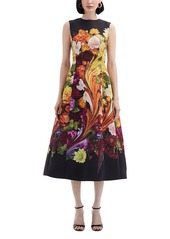 Oscar de la Renta Rainbow Flower Marble Dress