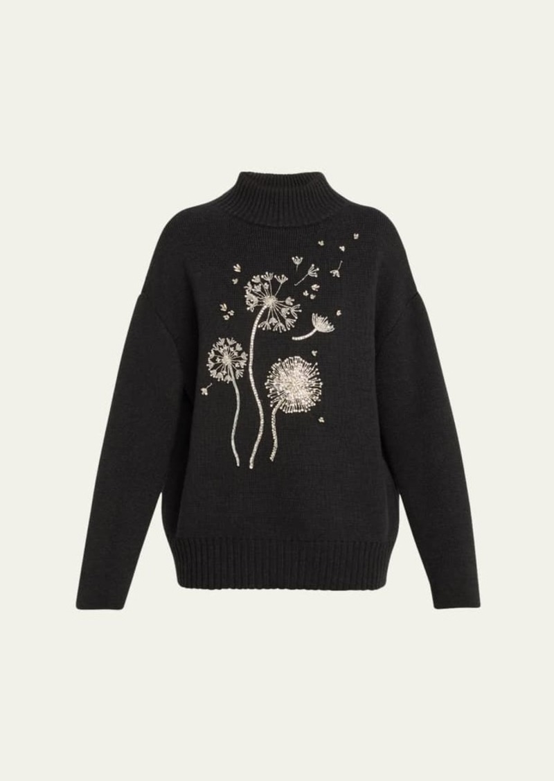 Oscar de la Renta Sequined Crystal dandelion Wool Turtleneck