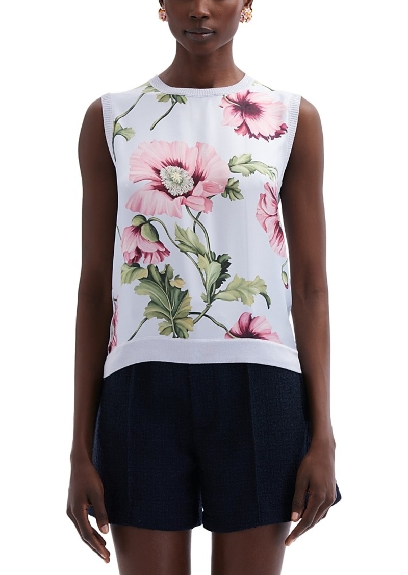 Oscar de la Renta Silk Inset Sleeveless Sweater