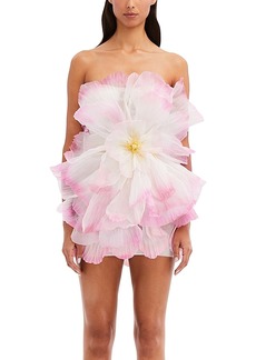 Oscar de la Renta Strapless 3D Floral Mini Dress