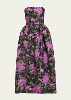 Oscar de la Renta Strapless Chrysanthemum Faille Printed Gown