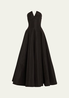 Oscar de la Renta Strapless Fit-&-Flare Tea-Length Faille Gown