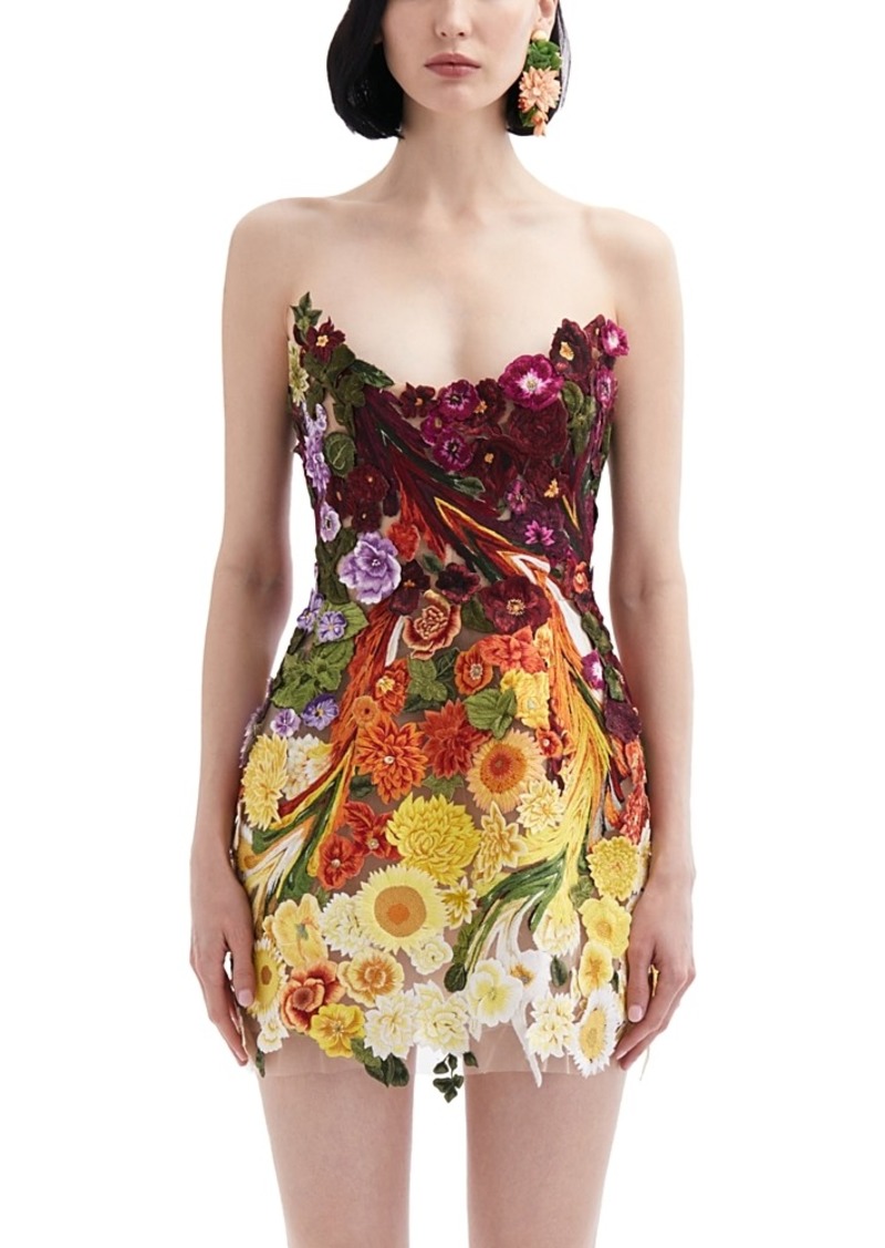 Oscar de la Renta Strapless Floral Embroidered Dress