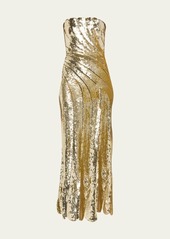 Oscar de la Renta Strapless Sequined Wave Scallop Dress