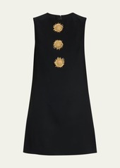 Oscar de la Renta Sunflower Brooch Wool Shift Mini Dress