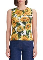 Oscar de la Renta Sunflower Cotton Blend Sleeveless Sweater