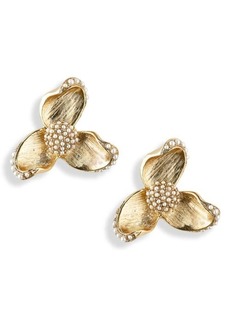 Oscar de la Renta Three Leaf Imitation Pearl Flower Earrings at Nordstrom