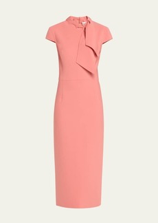 Oscar de la Renta Tie-Neck Stretch Wool Sheath Dress